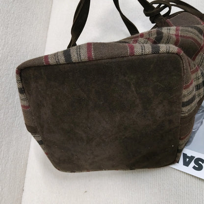 Autumn winter Women's Bag Large-capacity New Vintage Versatile Fashion  Wool Plaid Tote Student Simple Casual Daily