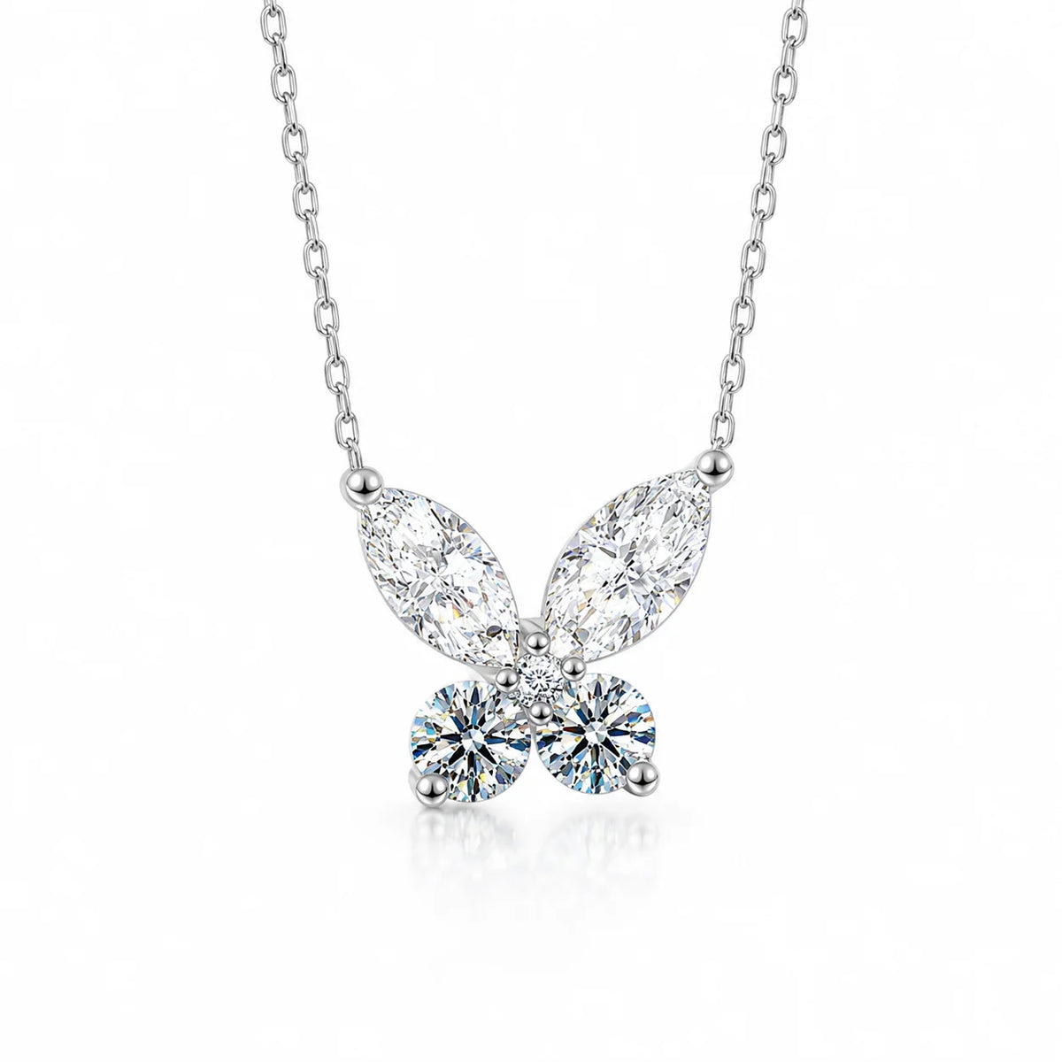 925 Sterling Silver Butterfly Collarbone Necklace for Women – Fully Pave-Set with 1.6 Carat Moissanite – Romantic Style