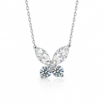 925 Sterling Silver Butterfly Collarbone Necklace for Women – Fully Pave-Set with 1.6 Carat Moissanite – Romantic Style