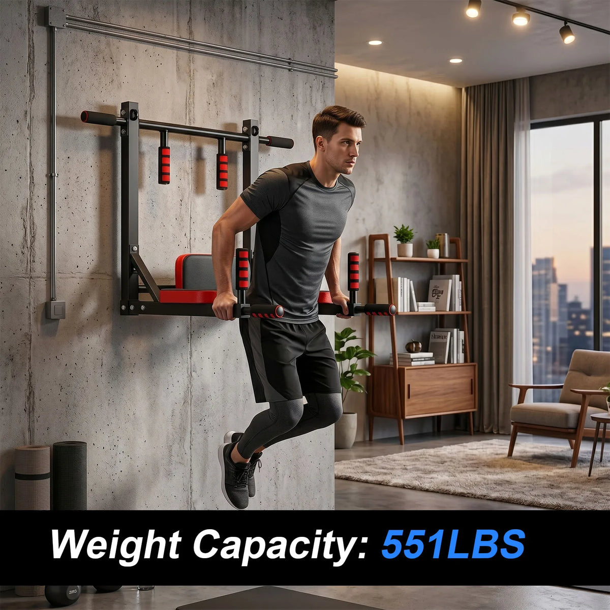 Wall Mounted Pull Up Bar Wall-Mounted Pull-Up Bar Dip Station Multifunctional for Home Gym Indoor Workout Supports to 551LBS