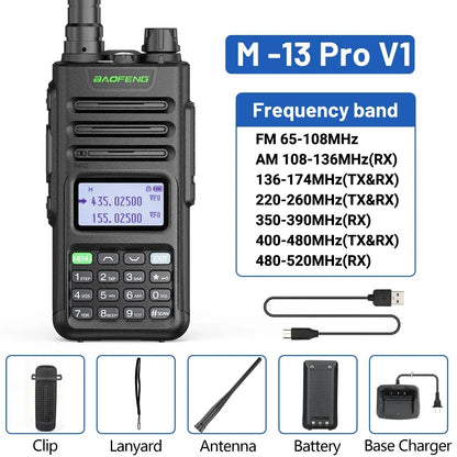 BaoFeng M 13 Pro Walkie Talkie AM FM Radio Wireless Copy Frequency Type-C Charger Long Range UV K5 Ham Two Way Radio