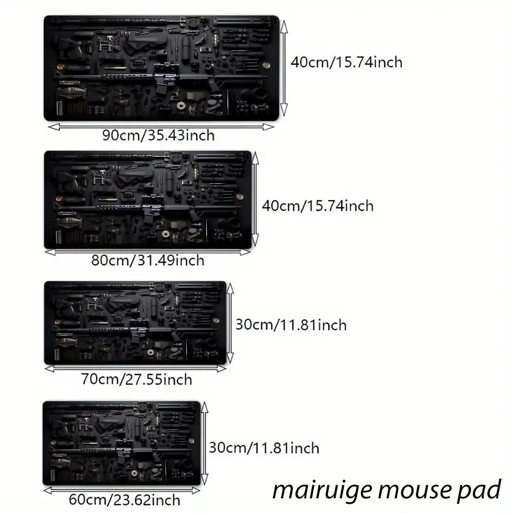 Military Weapons Theme Mouse Pad Large Computer Office Game Table Mat Rubber Anti-slip Stitched Keyboard Mat 90x40 XXL Desk Pads
