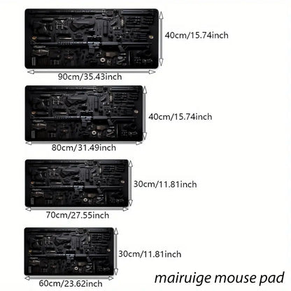 Military Weapons Theme Mouse Pad Large Computer Office Game Table Mat Rubber Anti-slip Stitched Keyboard Mat 90x40 XXL Desk Pads