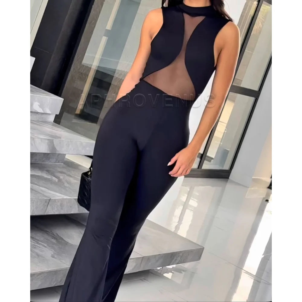 Sexy Streetwear Hollow Out Skinny Jumpsuit Long Sleeve One Piece Suit Rompers Casual Jumpsuits Women Club Party Clothes
