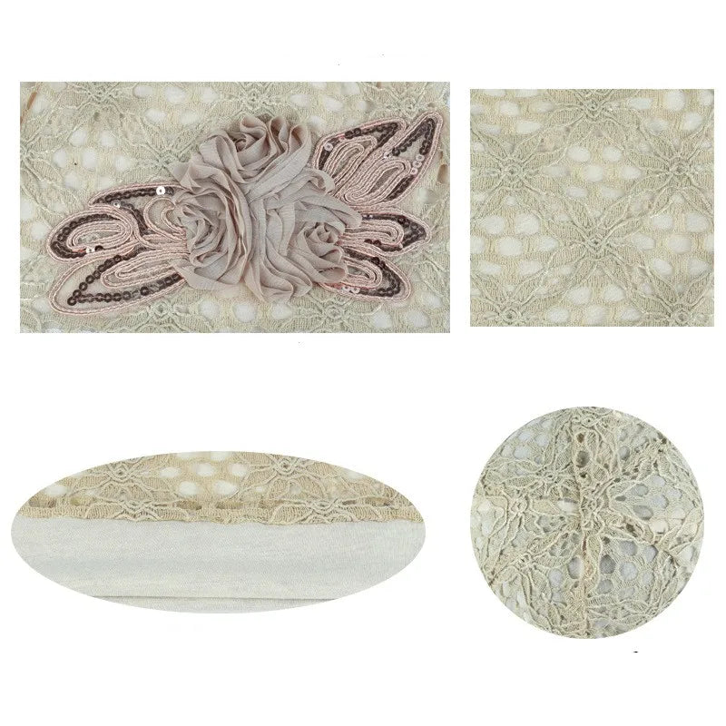 Elegant Women Sequins Lace Turban Cap Flowers Muslim Headwear Hat Female Head Wraps Ladies Headscarf Bonnet Turbante Mejur