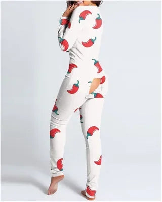 New Women Pajamas Sexy V-neck Jumpsuit Plaid Casual Long Sleeve Pyjama Button-down Front Functional Buttoned Flap Sleepwear