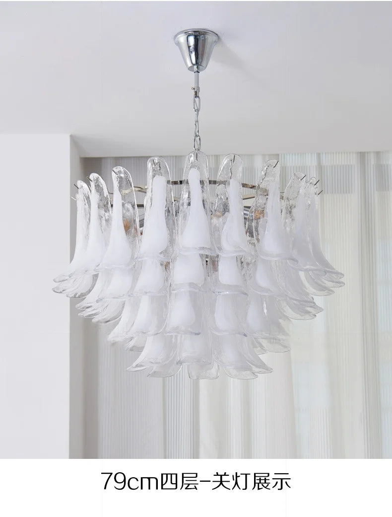 French Murano Petal Glass Chandelier Dining Table Living Room Antique Style Pink Petal Glass Pendant Chandelier Lights Bedroom