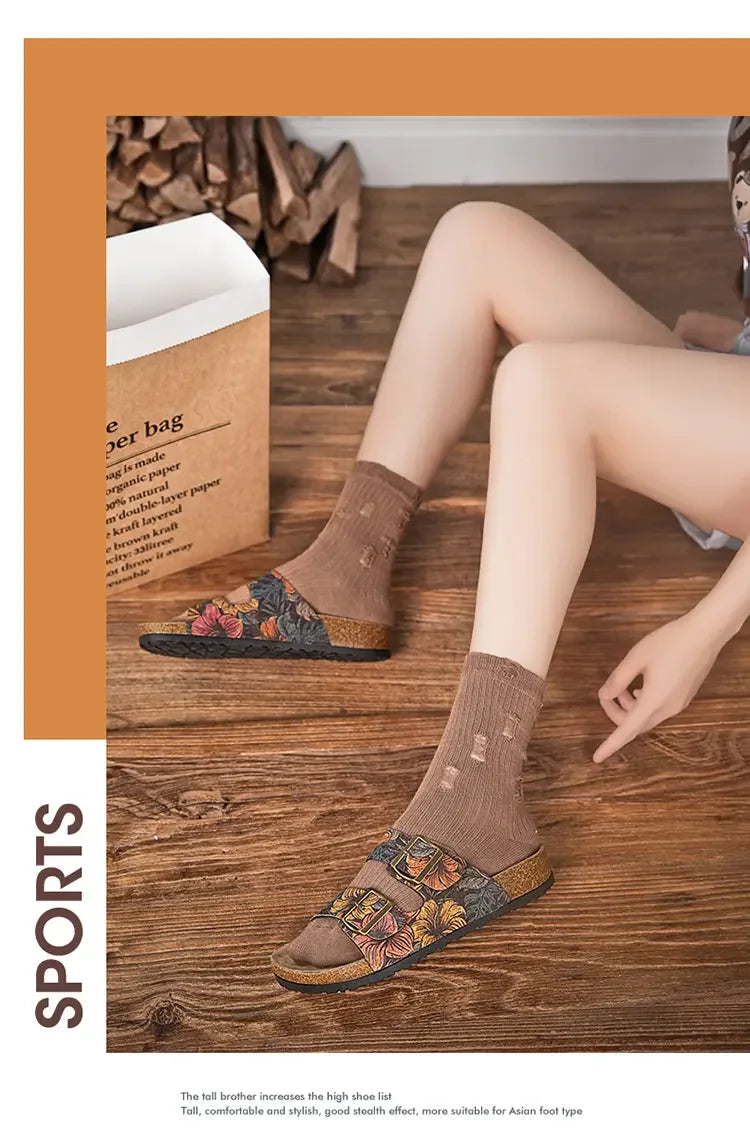 Women Sandals with Memory Foam Footwear Slides for Women with Cork Footbed Flip Flops for Women with Double Straps Sandals