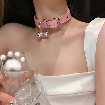 Trendy Punk Dog Claw Bone Choker Necklaces for Women Girls Sweet Cool Black Pu Leather Charms Necklaces Y2K Party Jewelry Gifts