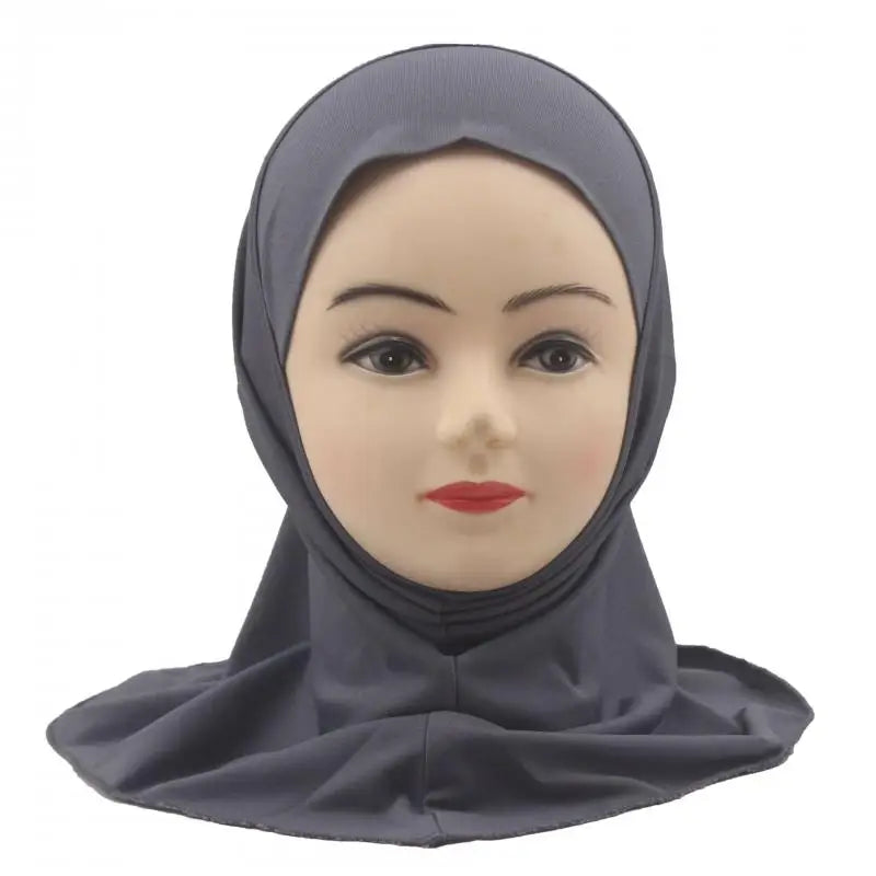 Kids Islamic Hijab Arab Girls Muslim Turban Scarf Shawls Cap Solid Color Fit 2-6 Years Old Children Wear Directly Instant Hijab