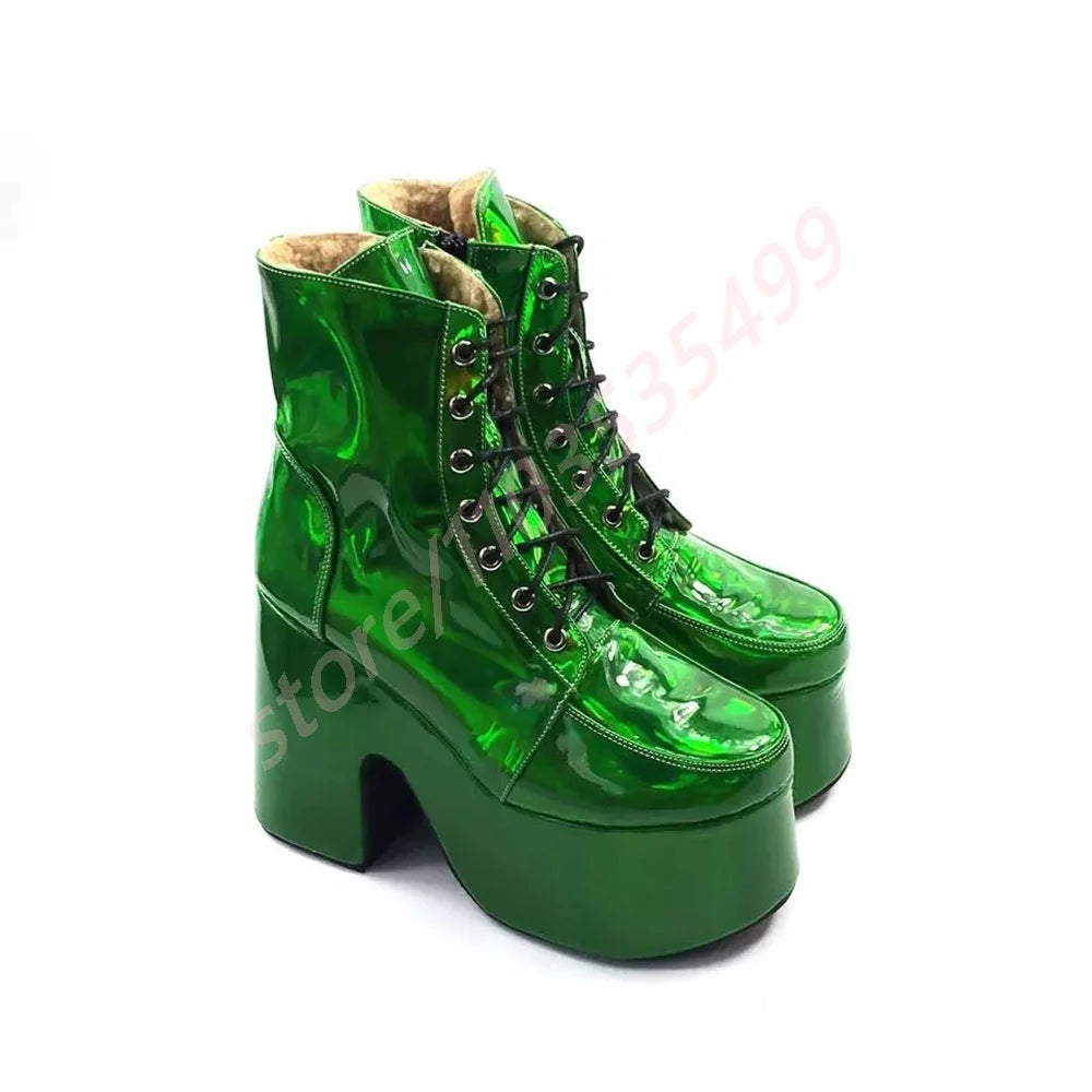 Thick Sole Round Toe Punk Party Boots 2025 New Street Rock Lace-Up Motorcycle Boots Fashion 34-48 Thick High Heel Ankle Boots