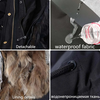 Maomaokong 2026 New Natural Fur Lining Real Fur Coat Winter Jacket Women Raccoon Fur Collar Warm Thick Parkas Female Clothing