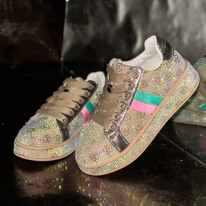 Women's Designer Shoes Women's Luxury Platform Sneakers Crystal Water Diamond Fashion Lace Up Casual Shoes Zapatillas De Deporte