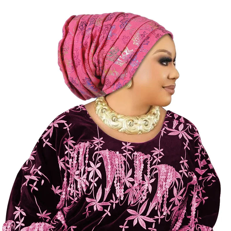 Glitter Full Body Pleated Turban Cap for Women 2025 Lady Head Wraps Muslim Headscarf Hat Turbante Mujer African Headpiece