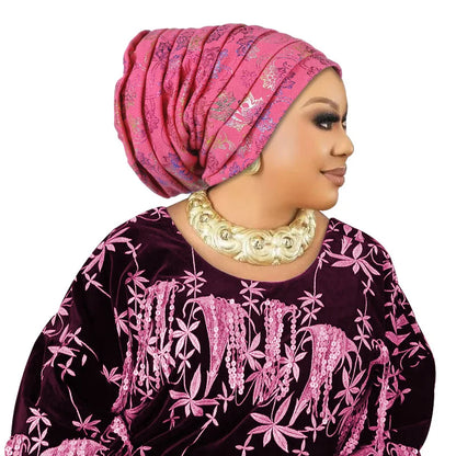 Glitter Full Body Pleated Turban Cap for Women 2025 Lady Head Wraps Muslim Headscarf Hat Turbante Mujer African Headpiece