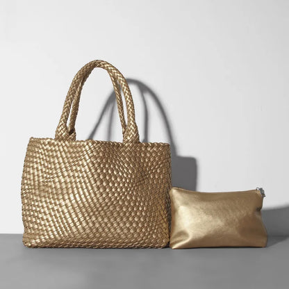 Large-Capacity Designer Knitting Fashion PU Leather Women's Shoulder Bag Handbags for Beach Travel Single-Shoulder Ladies Bag