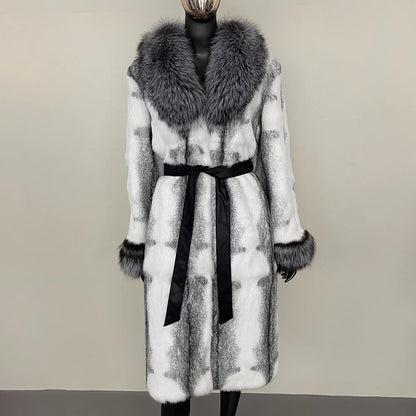 2024 New Autumn Winter Thickened Fur Coat for Women Rabbit Fur One-piece Long Style Real Fox Fur Collar Fashion Warm Coat Women