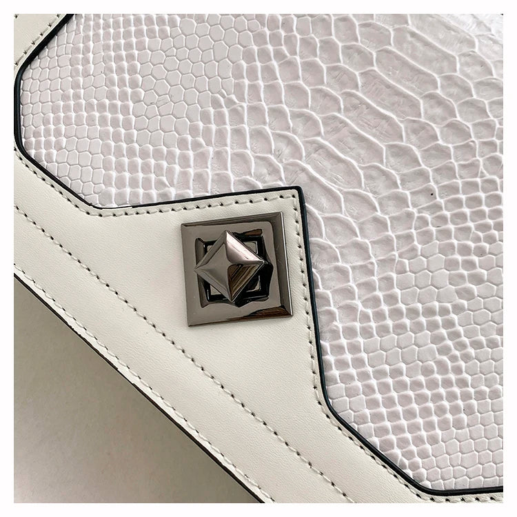 Leather Shoulder Bag Chain Purse for Women - Fashion Crossbody Bags Vintage Snake Print Underarm Bag Square Satchel Handbag