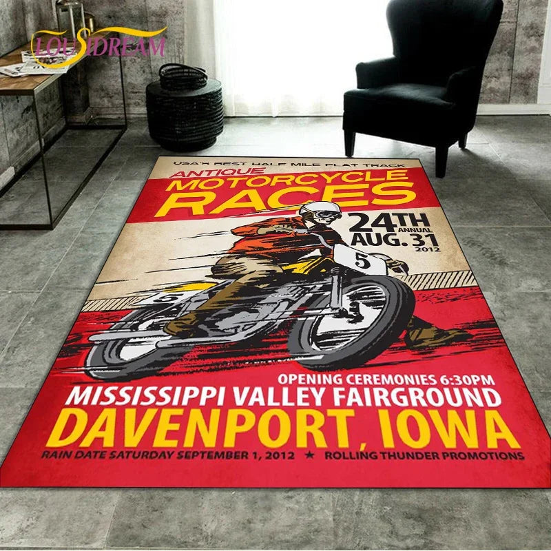Retro Motorcycle Area Rug Carpet Moto Fans Non-slip Large Door Step Mat Bathmat for Living Room Bedroom Entrance Home Decoration