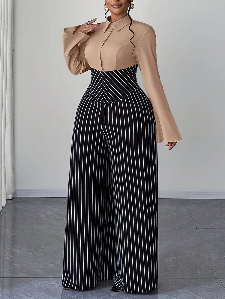 XL-4XL Plus Size Women Clothes Jumpsuit Clothes Long Sleeve Urban Leisure Bodysuit New Wide Leg Jumpsuit Wholesale Dropshipping