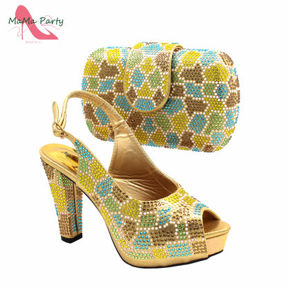 2024 Special Design Wine Color High Quality Square Heels Sandal Italian New Shoes and Bag Set for Wedding