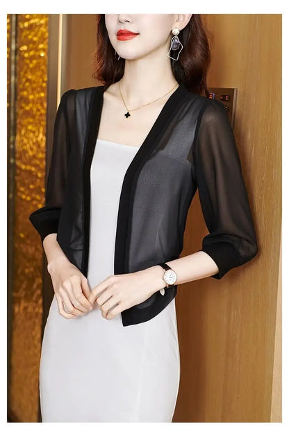 Chic Spring Summer Women Cardigan Sunscreen Chiffon Coat Shirt Vintage Thin Tops Short Jackets Design Shawl New
