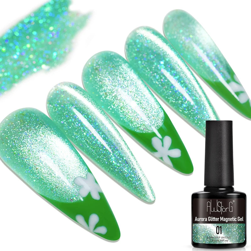 AWStorG 7.5ml Starlit Chameleon Cat Magnetic Gel Nail Polish Double Colors Semi Permanent UV Gel Varnish Need Black Base