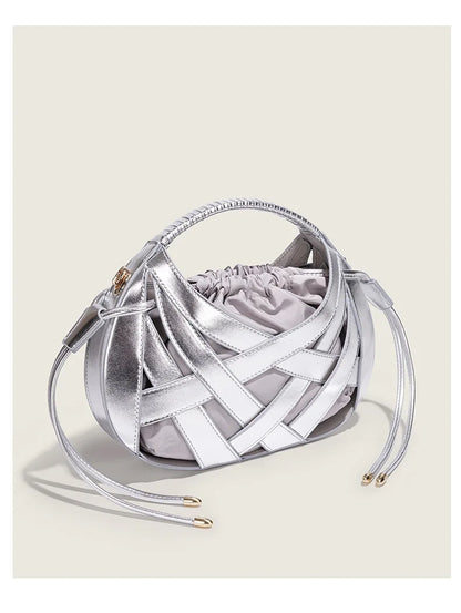 Fashion Woven Hollow Women Handbags Luxury Designer Ladies Shoulder Messenger Bag Small Totes Tassel Lady Composite Bag Burgundy