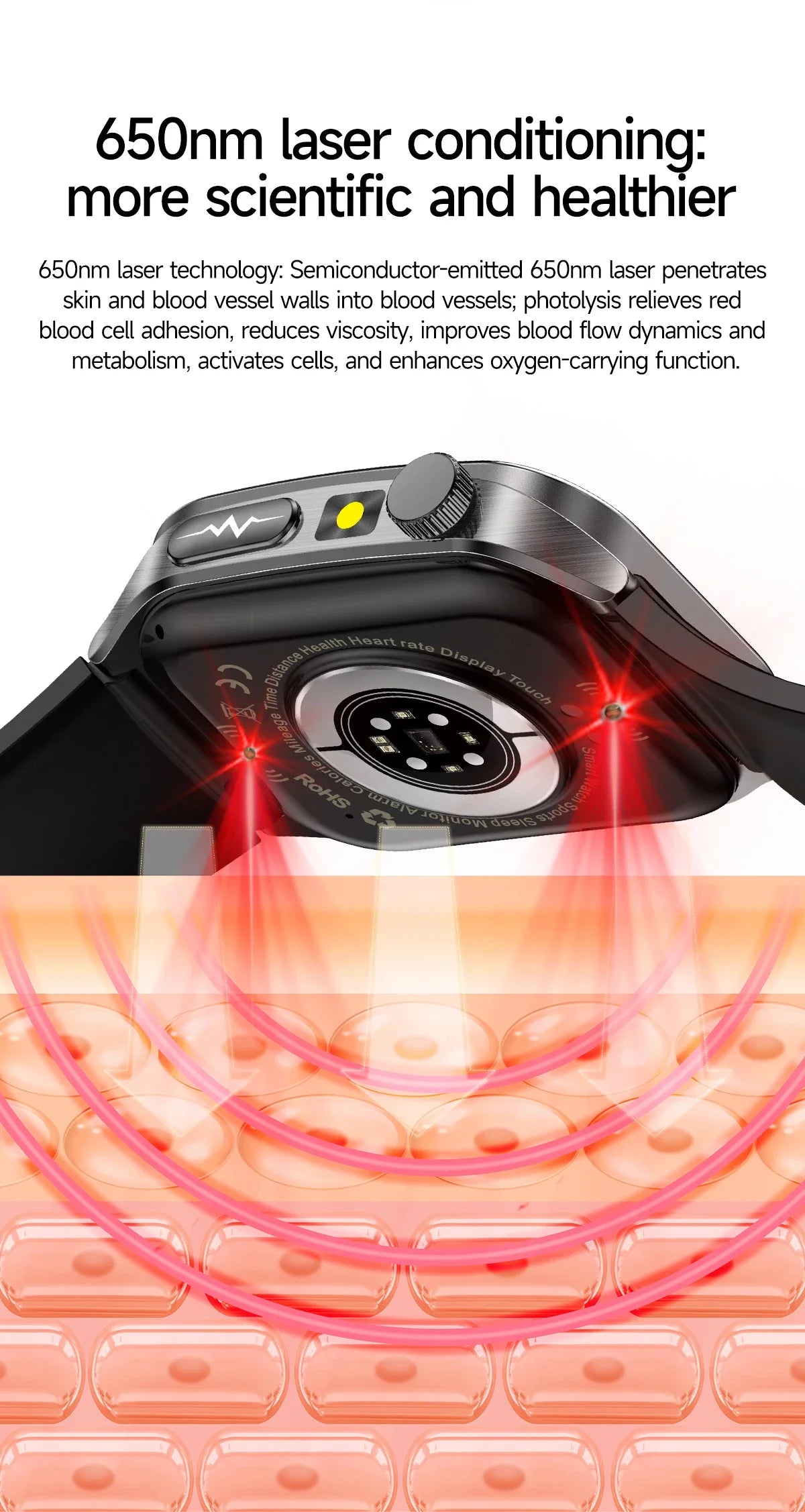 2026 New Health Smart Watch Laser Therapy Reduce Three Highs Blood Oxygen Pressure Uric Acid Blood Lipid ECG Smartwatch For Man