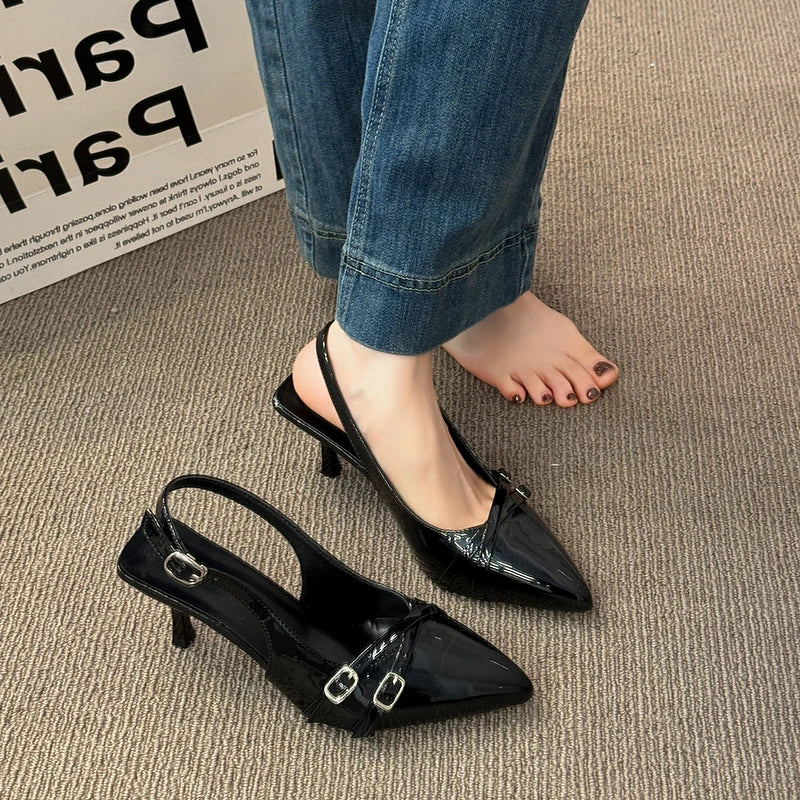 Women's Sandals Leopard Sexy High Heels Shoes Pointed Toe Luxury Pumps Slippers Woman Brand Dress Buckle Ladies De Flip Flops