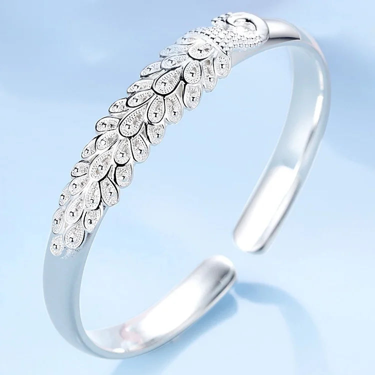New sterling silver elegant Peacock opening screen bracelet Bangles for women fashion party wedding jewelry gift