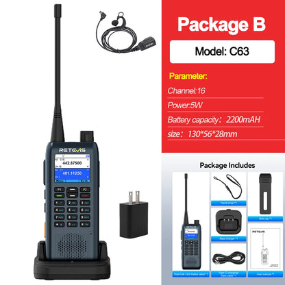 Retevis C63 UHF Walkie Talkie Portable 5W Long-lasting Battery Communication Radio LCD Screen TypeC Emergency for Hotel Security