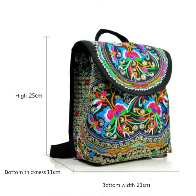 New National Embroidery Women Shopping Cover Backpacks!Nice Floral Embroidered Lady Bohemian Backrack Top-sale Canvas Backpack