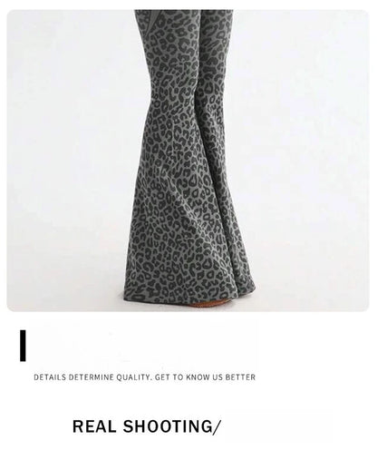 New Leopard Print Bodysuit Women Seamless Flared Pants Jumpsuits Sexy One-piece Fitness Suit Cross Back Stretchy Yoga Jumpsuits