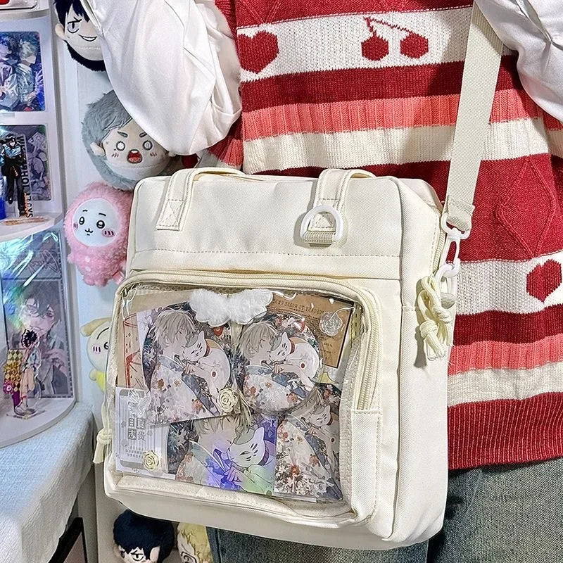 New Kawaii Ulzzang Itabag Girls Simple High Quality Nylon Shoulder Bag With Display Plate Crossbody Bags College Student Ita Bag