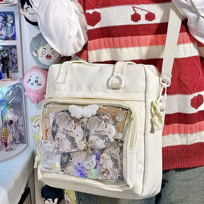 New Kawaii Ulzzang Itabag Girls Simple High Quality Nylon Shoulder Bag With Display Plate Crossbody Bags College Student Ita Bag