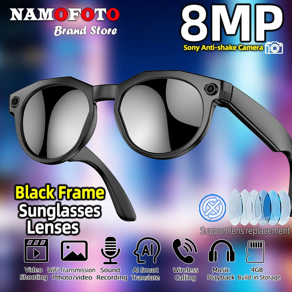 2026 New AI Smart Glasses 8MP Camera 1080P Video Shooting Real-time Translation SI BT Call Music Play Voice Recording Sunglasses