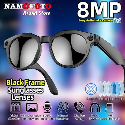 2026 New AI Smart Glasses 8MP Camera 1080P Video Shooting Real-time Translation SI BT Call Music Play Voice Recording Sunglasses