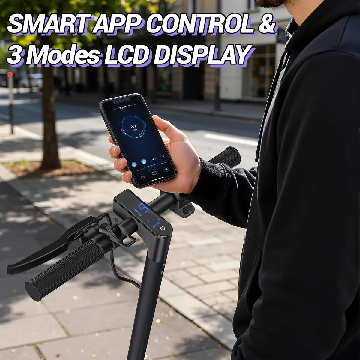 8.5''Solid Electric Scooter, 350W Powerful Motor & 19MPH Top Speed, 21 Miles Range, Folding E Scooter with Front Suspension for Teens and Adults