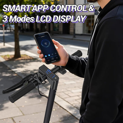 8.5''Solid Electric Scooter, 350W Powerful Motor & 19MPH Top Speed, 21 Miles Range, Folding E Scooter with Front Suspension for Teens and Adults