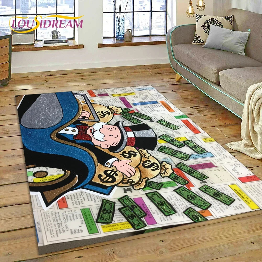 Game Dollar Monopoly Cartoon Money Rug Carpet for Living Room Bedroom Home Decor,Floor Mat Non-slip Decoration for Sofa Doormat