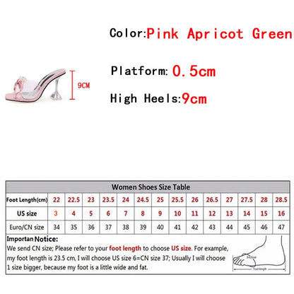 Liyke 2026 New Style Pink Women Slippers Sandals Fashion Pearl Bowknot High Heels PVC Transparent Shoes Summer Mule Slides Pumps