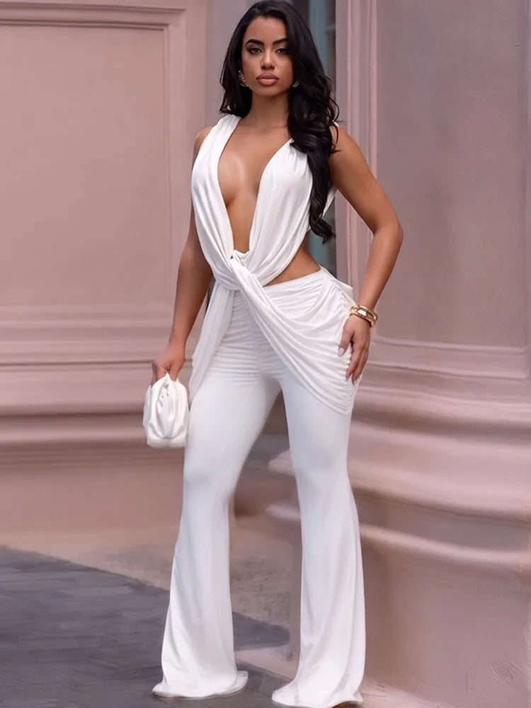 Solid Women Jumpsuits For Summer Autumn Sleeveless V-Neck Loose Fashion Streetwear Overalls Wide Leg Pants Trousers 2026