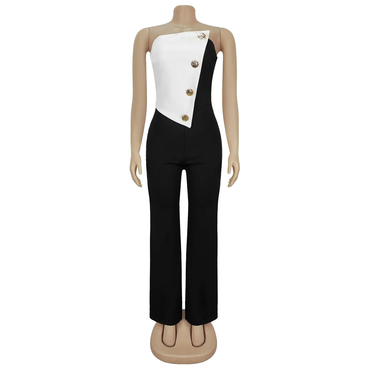 Sexy Backless Strapless Jumpsuit Summer Women Fashion Solid Button Sleeveless Slim Fit Wrap Hip Jumpsuits Elegant Office Romper