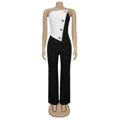 Sexy Backless Strapless Jumpsuit Summer Women Fashion Solid Button Sleeveless Slim Fit Wrap Hip Jumpsuits Elegant Office Romper