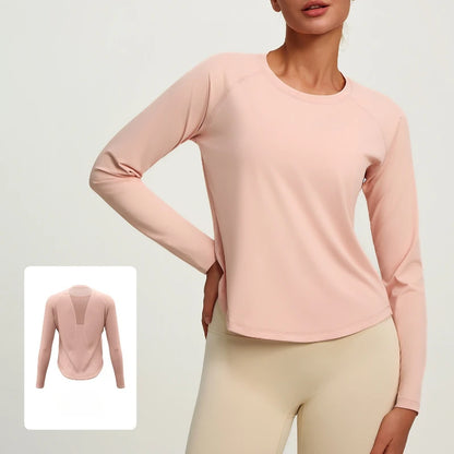 2026 Spring Summer New Women's Yoga Top Loose Mesh Breathable Sports Long Sleeve T-shirt Basic Solid Color Top Riding Clothes