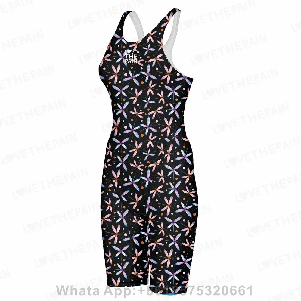 Women Open Back Kneeskin Tech Suit Swimsuit Competition Training Neck to Knee Swimsuit One-piece Jumpsuit Professional Swimsuit