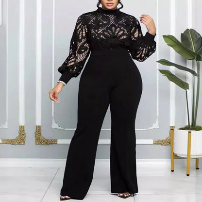 Temperament commuter Slim women's plus size dress mesh lace lace casual jumpsuit trousers