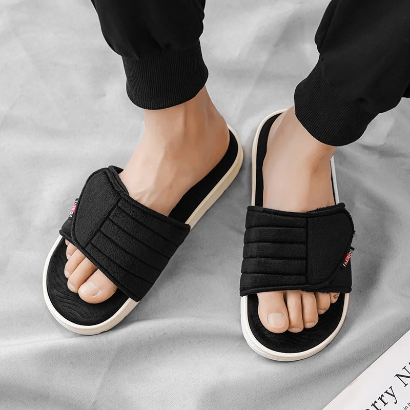 Fashion Men's Slippers Suede Cloth Non-Slip Casual Sandals Platform Soft Home Shoes Indoor Slides Outdoor Beach Shoes Flip-flop