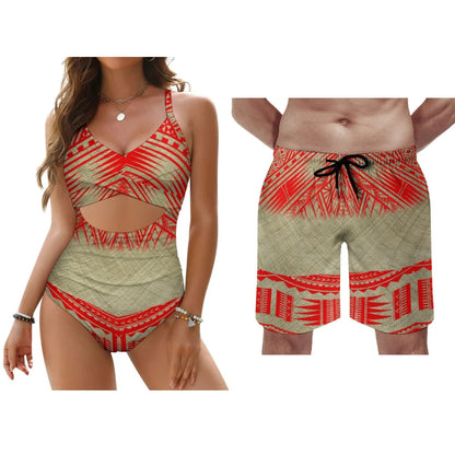New Bikini Swimwear Swimwear Beach Couple Set Men's Swimwear Women's Push Up Swimwear Sexy Bikini Underwear Lace Up Adjustment